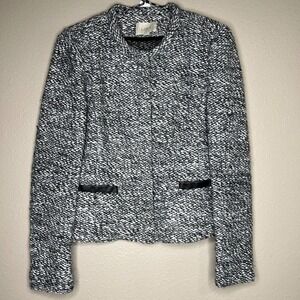Loft Black & White Wool Blend Button Up Knit Sweater Jacket Sz 8